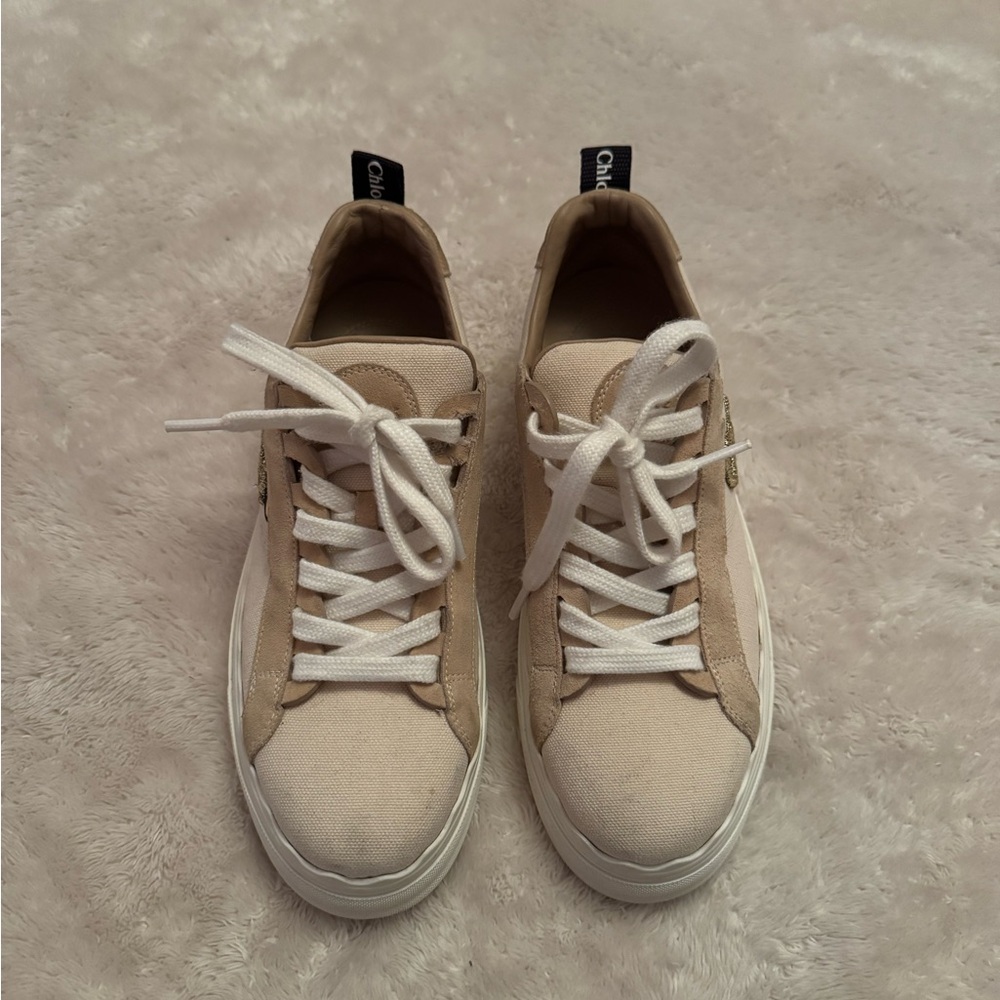 Chloe Cream and White Canvas Sneakers